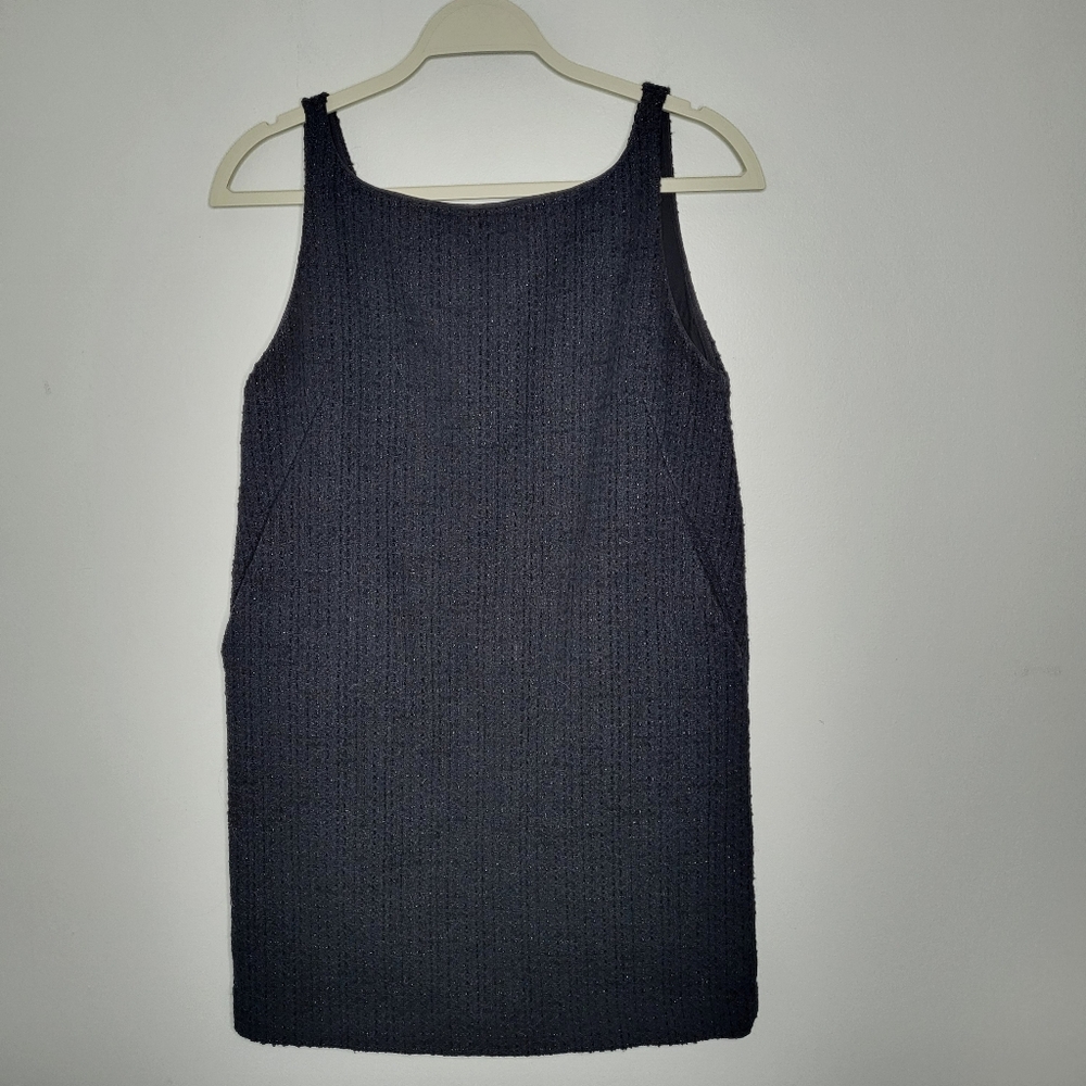 Rebecca Taylor Charcoal Sheath Textured Metallic Accents Pockets Mini Dress Sz 2